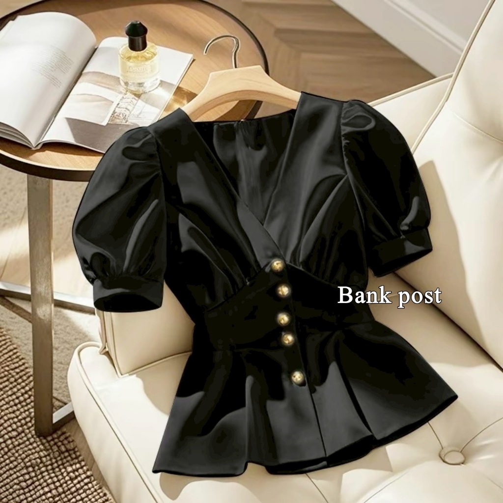 พร้อมส่ง เสื้อผ้าครัช แขนตุ๊กตา อกแต่งจีบ สม๊อคหลัง แต่งกระดุมหน้า ใส่แมท ใส่เที่ยว ใส่ทำงาน A7156