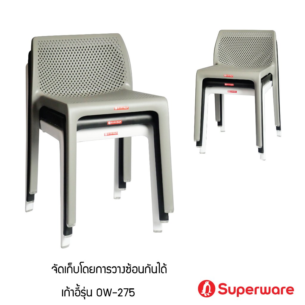 เก้าอี้สไตล์โมเดิร์น เก้าอี้พลาสติก เก้าอี้มีพนักพิง เก้าอี้พักผ่อน ลายรังผึ้ง มียางกันลื่นรุ่น OW-275 BY Srithai Superw