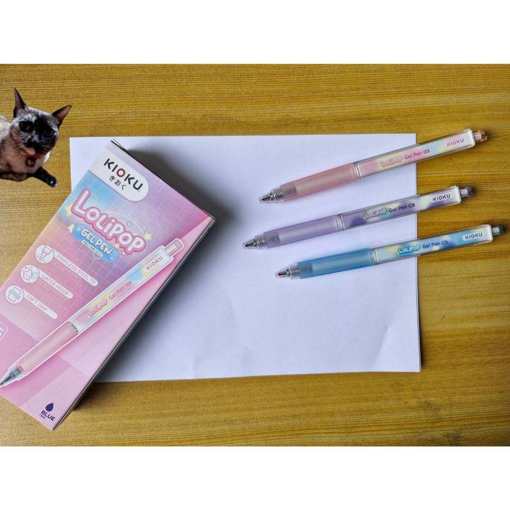 ปากกา ชุด 3 ด้าม ปากกาเจลกันน้ำ รุ่น Lolipop ด้ามแบบเหลี่ยมสุดน่ารัก หมึกน้ำเงิน หัวปากกา Stainless Steel ขนาดเส้น 0.5 ม