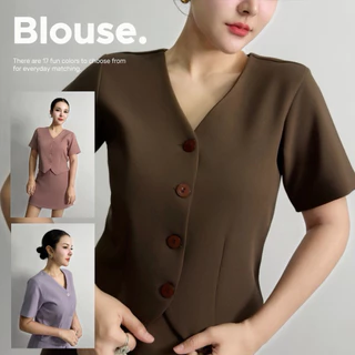 F004 | เสื้อเบลาส์ คอวี (ป้าย Alinya)
