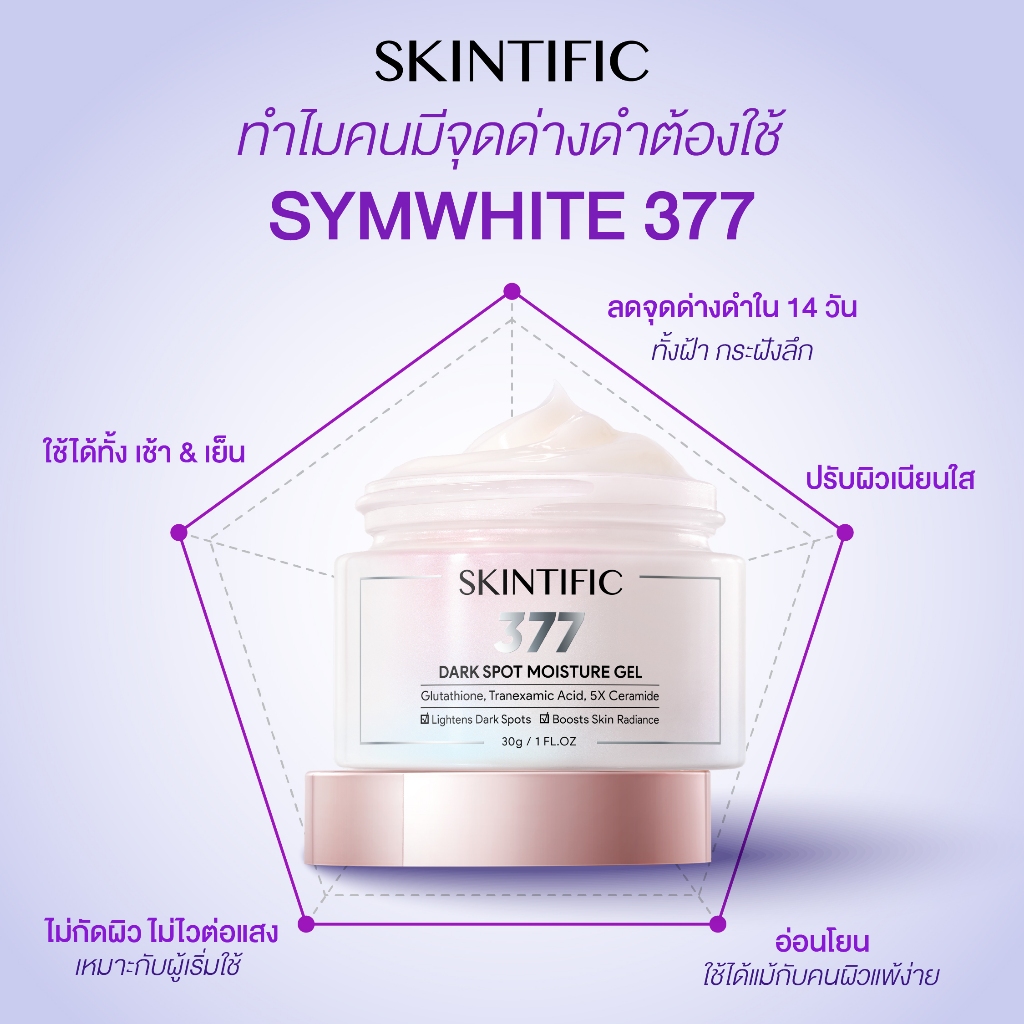 SKINTIFIC Symwhite 377 Dark Spot Moisture Gel 30gครีมทาหน้า ครีมทาฝ้า มอยเจอร์ไรเซอร์ ลดเลือนจุดด่าง