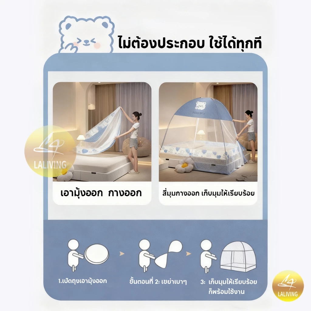 มุ้งกันยุงพร้อมซิป ขนาด 4ฟุต 5ฟุต 6ฟุต มุ้งเต็นท์กันแมลง thumbnail 5