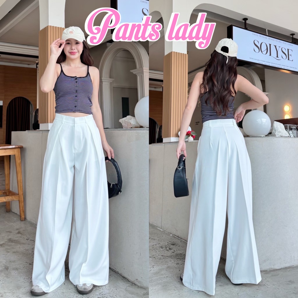 PT38 Dobbi Pants กางเกงกระบอกใหญ่ จีบไขว้ กางเกงขากระบอก ใส่ทำงาน ผู้หญิง