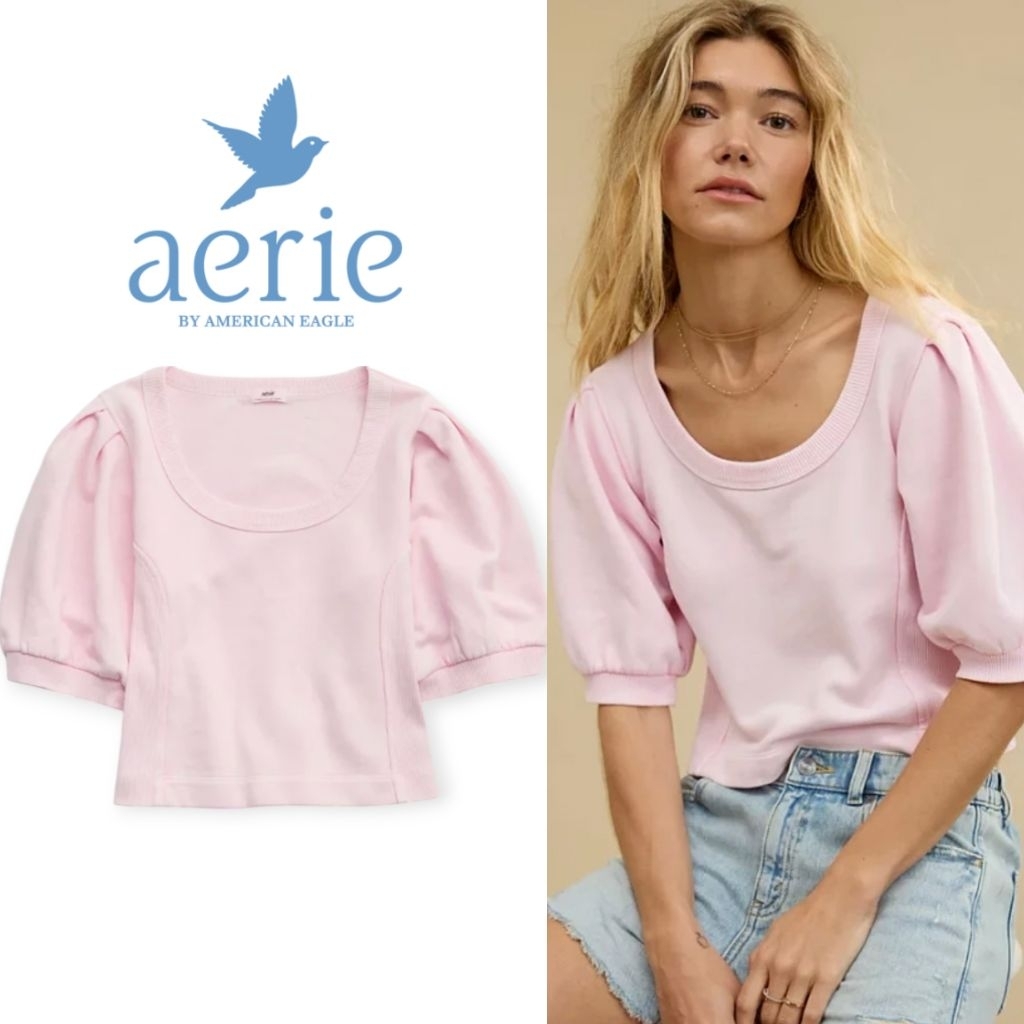 Aerie เสื้อสเวตเชิ้ตแขนสั้นสีฟอกทรงหลวม