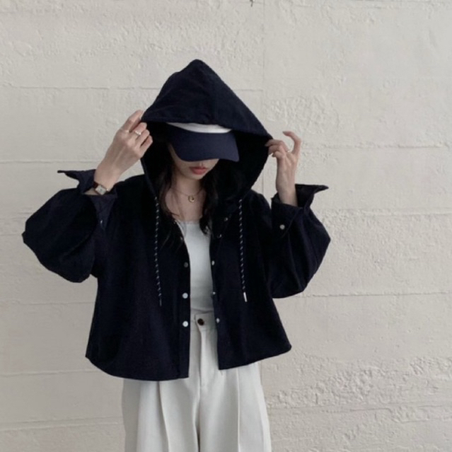 81292   💥New in💥 Hodie Jacket crop topรุ่นใหม่สไตล์เกาหลี  มีหมวก ใส่คลุม ใส่เป็นเชิ้ตปกติก็ได้ ผ้ายีนส์