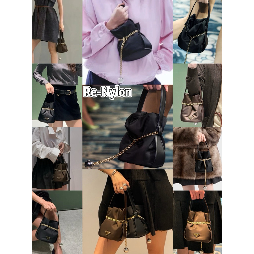 🧡 ของแท้ 100% PRDA Re-Nylon สามเหลี่ยมโลหะโลโก้กระเป๋าถือ 👜