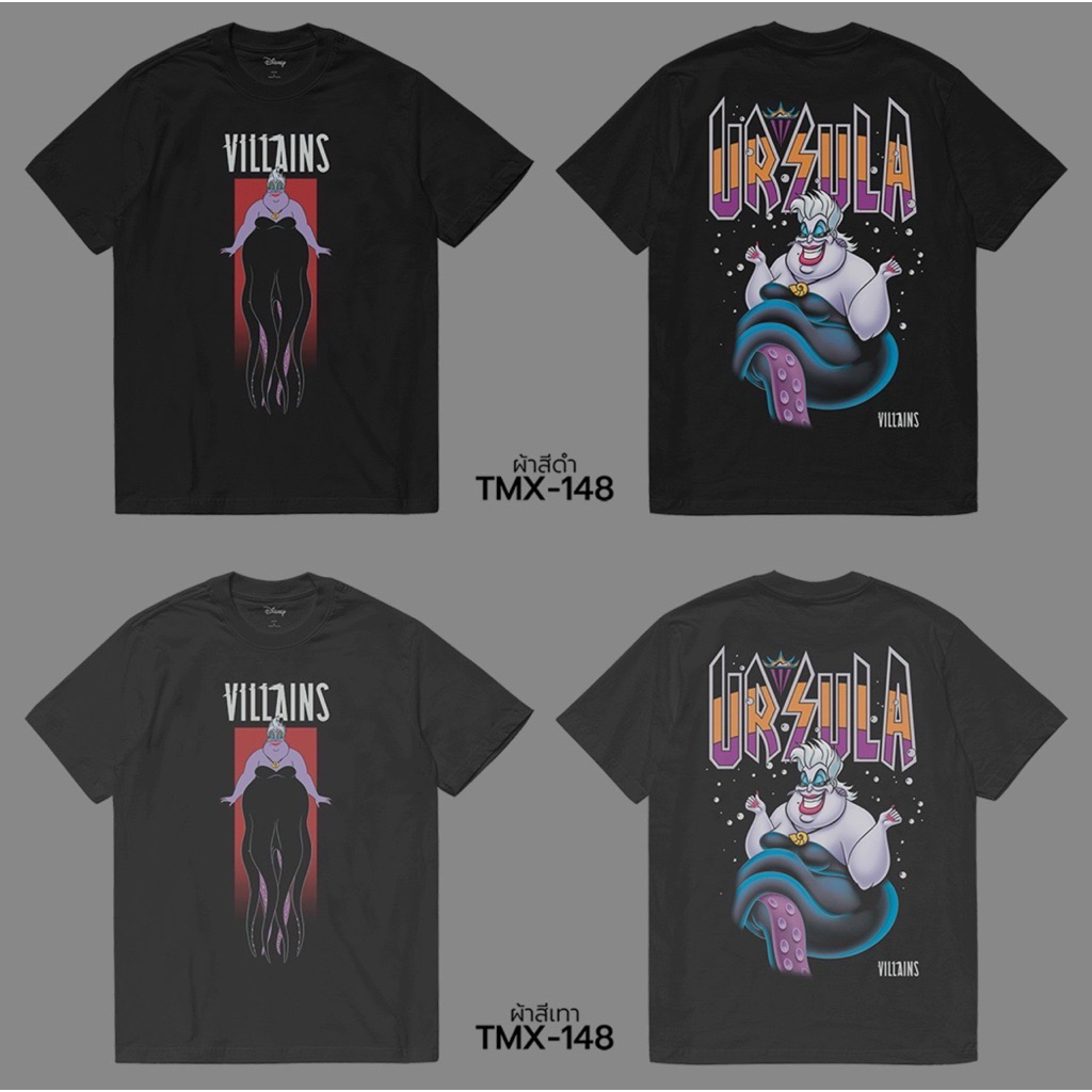 เสื้อยืดดิสนีย์ "Ursula" คอลเลคชั่น "Villains" ลิขสิทธิ์แท้ DISNEY (TMX-148) ผ้าสีดำ/สีเทา