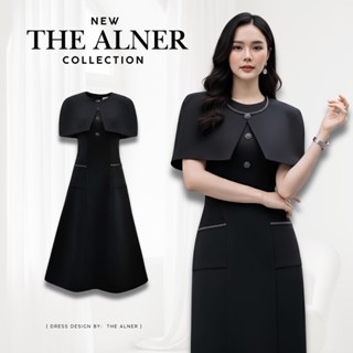 Thealner-AN234 (เดรสดำแขนกุดกระดุมหน้า+เสื้อคลุม)