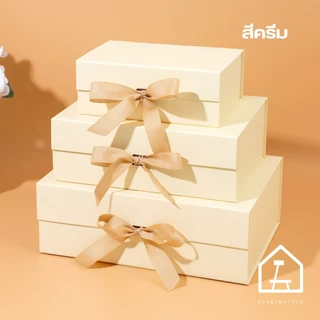 Liveinstyle ร้านไทย กล่องของขวัญ กล่องจั่วปัง ฝาปิดแม่เหล็ก ผูกโบว์ สีพาสเทล กล่องใส่ของรับไหว้
