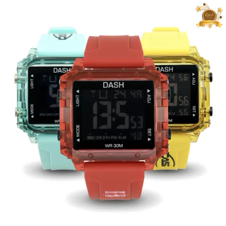 นาฬิกาข้อมือ DASH แท้ รหัส D1 กันน้ำ 100% ระบบดิจิตอล หน้าเหลี่ยม ขอบใส สายยางเรซิ่น มีหลายสี