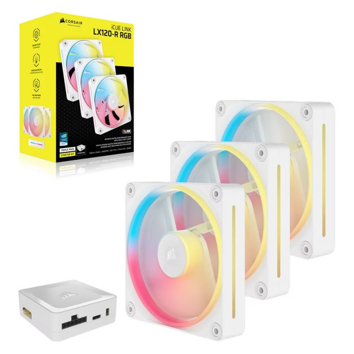 FAN (พัดลม) CORSAIR iCUE LINK LX120-R RGB TRIPLE PACK STARTER KIT WHITE (CO-9051054-WW)