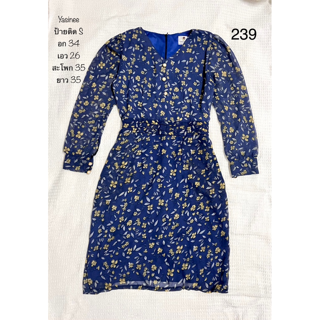 เดรสผ้าชีฟองสีน้ำลายดอก ป้าย Yasinee ไซส์ S แพทเทิล M (239)
