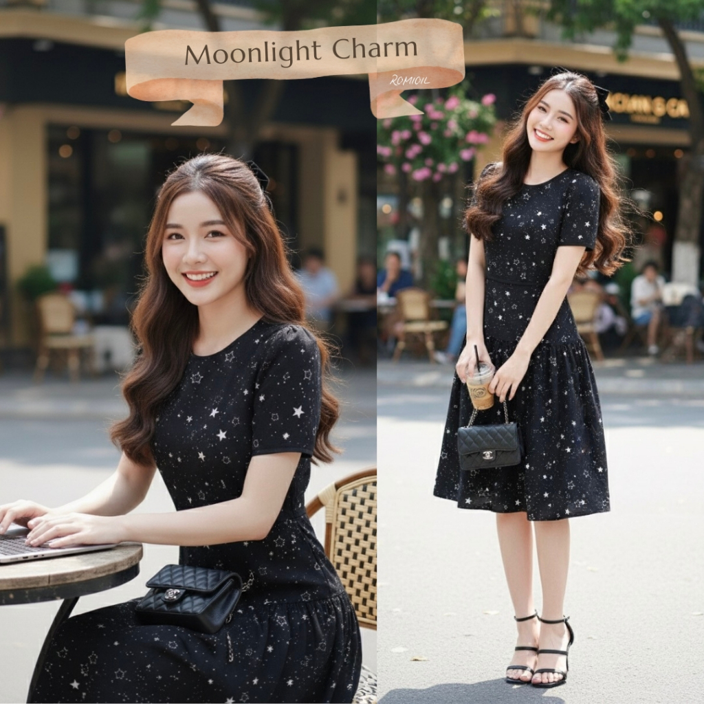 "Romi"Oil" Moonlight Charm K362 ชุดเดรสลายดาว (แต่งกุ๊นกระโปรงยาว)