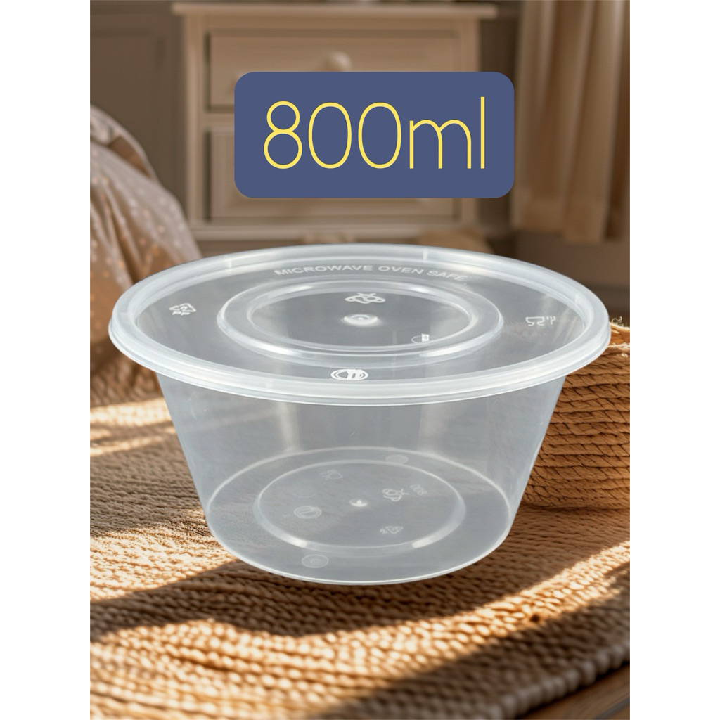 (ยกลัง300ชุด)กล่องกลมใส่อาหารพร้อมฝา ขนาด 800ml ฝาไม่มีรู