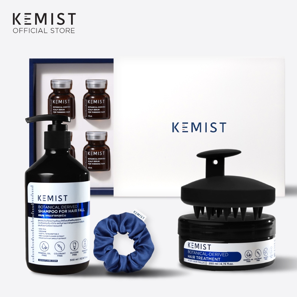 KEMIST | Complete Hair Revival Set เซรั่มบำรุงหนังศีรษะ+แชมพูและทรีทเมนท์ลดผมขาดร่วง+แปรงสระผม และยางรัดผมผ้าซาติน