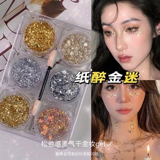 พร้อมส่ง อายแชโดว์ กลิตเตอร์แต่งหน้า 1 พาเลท 6 ตลับ มีกาวในตัว เจลกากเพชร แต่งหน้า แต่งผม