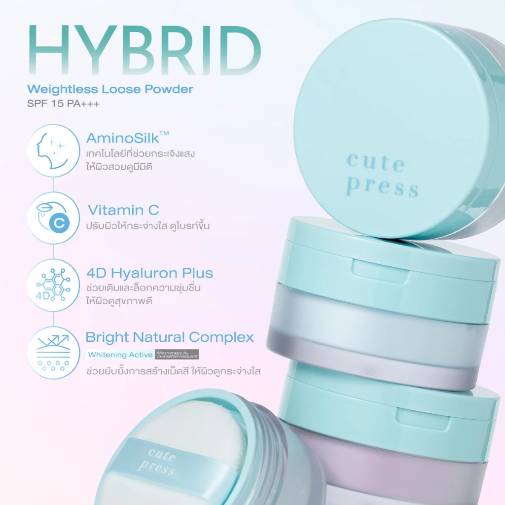 CUTE PRESS HYBRID WEIGHTLESS LOOSE POWDER SPF 15 PA+++ แป้งฝุ่นสกินแคร์เบลอผิว thumbnail 5