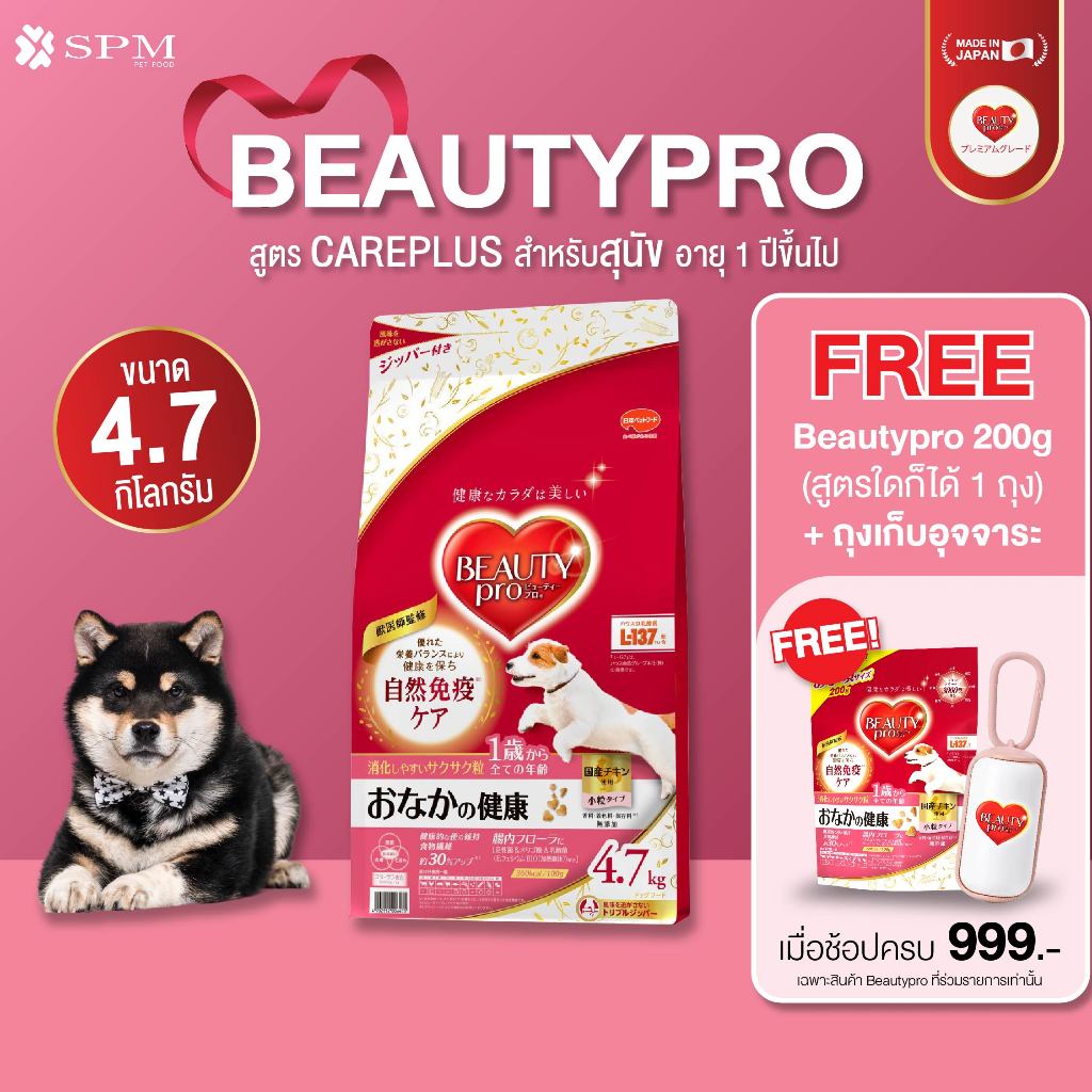 Beauty Pro อาหารเม็ดสุนัข Holistic สูตร Care Plus แคร์พลัส สำหรับสุนัขอายุ 1 ปี+ ขนาด 4.7 Kg. ปรับสมดุลลำไส้