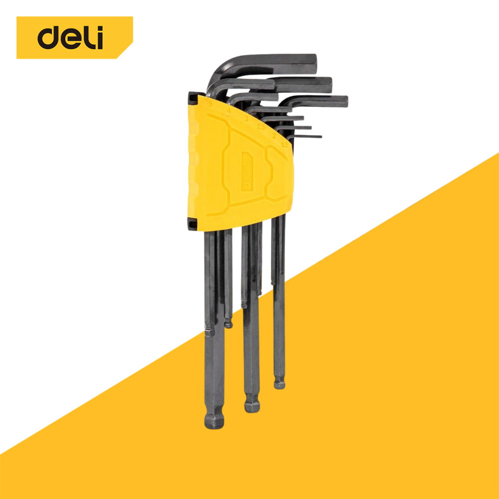 Deli ชุดประแจหกเหลี่ยม หกเหลี่ยม กุญแจหกเหลี่ยม ประแจหกเหลี่ยม หกเหลี่ยมเหล็กแข็งเกรด CR-V หัวบอล หกเหลี่ยม ​9ตัว/ชุด