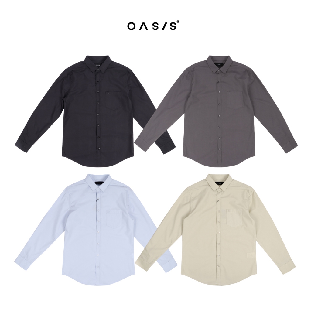 OASIS เสื้อเชิ้ตผู้ชาย เสื้อเชิ้ตแขนยาว ผ้า cottonผสมTencel รุ่น MWLB-4633 เบา ใส่สบาย มีให้เลือก 4 สี