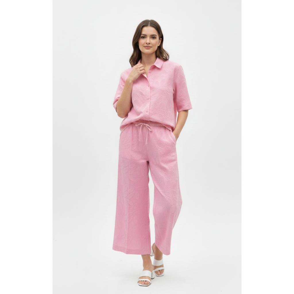 TANGO TANGERINE - TALON TOP เสื้อเชิ้ตแขนสามส่วนสีชมพูอ่อน & POOKLOOK PANTS กางเกงขายาวทรงหลวม