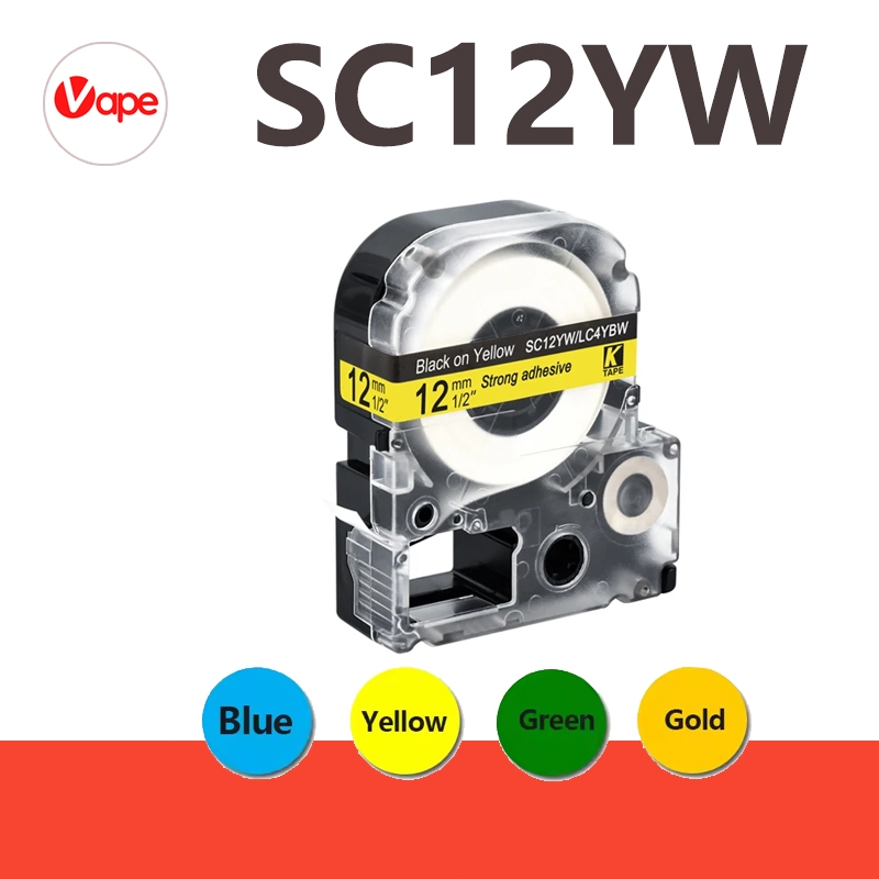 เทปพิมพ์ฉลาก Epson SC12YW SC18YW 12mm ใช้ได้กับ Epson LW 1000P Z700FK Z900FK 200 300 500P 720 900P K
