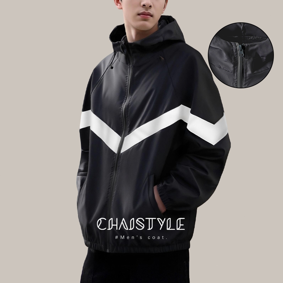 Chaistyle เสื้อโค้ทรุ่นใหม่สำหรับฤดูใบไม้ผลิและฤดูใบไม้ร่วง สีตัดกันแบบเย็บต่อกัน หลวมแมทช์ลุคง่าย แจ็คเก็ตมีฮู้ด