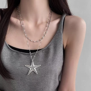 สร้อยคอสร้อยคอ necklace สไตล์เกาหลี ins✨ แฟชั่น จี้ น่ารัก y2k ปลาดาว cross สองชั้น เส้น🖤 มินิมอล หรูหรา ส่งเร็ว COD
