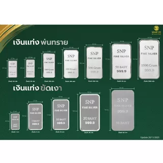 เงินแท่งบริสุทธิ์แท้ 99.99% น้ำหนัก 1 บาท (15.244 กรัม) ขายคืนได้ มีใบรับประกัน