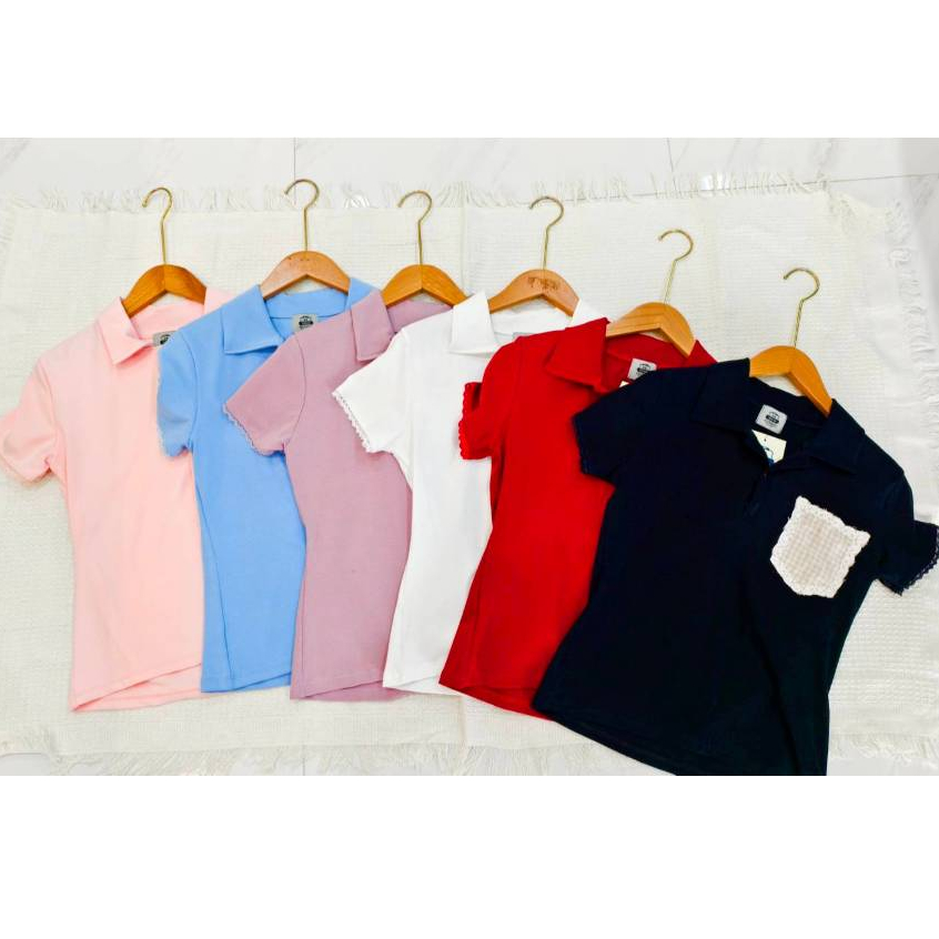 PB DESIGNS  เสื้อโปโลคอปก กระเป๋าน่ารัก แขนสั้น