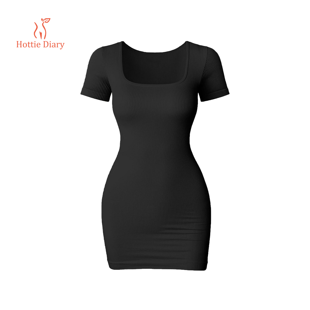 [Hottie Diary] ชุดกระชับสัดส่วนผู้หญิง ทรงฟอร์มัล มิดี้เดรส คอเหลี่ยม เข้ารูป - ไร้รอยต่อ