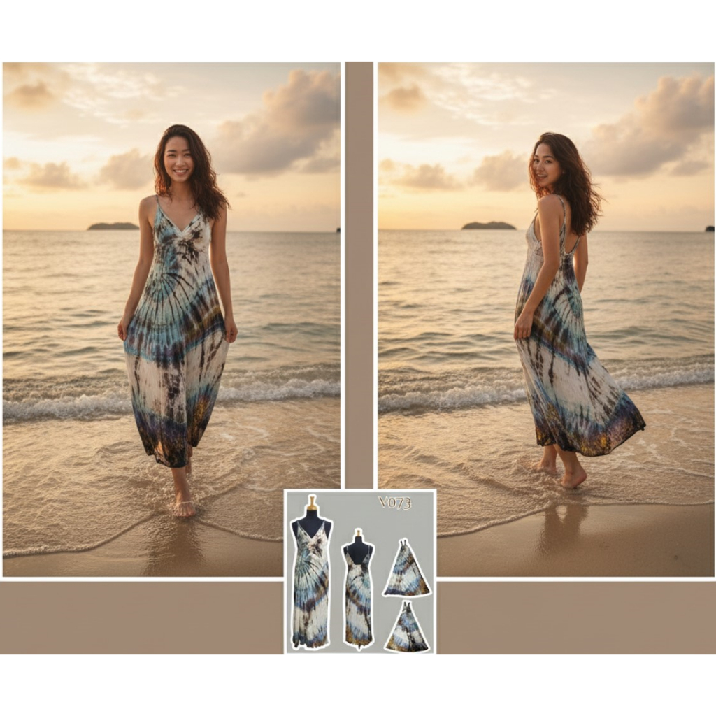 ☀️ซัมเมอร์นี้ต้องมี! เดรสยาวลายมัดย้อมสุดฮอต ใส่แล้วสวยแซ่บเกินใคร! ☀️ใหม่ มือ1
