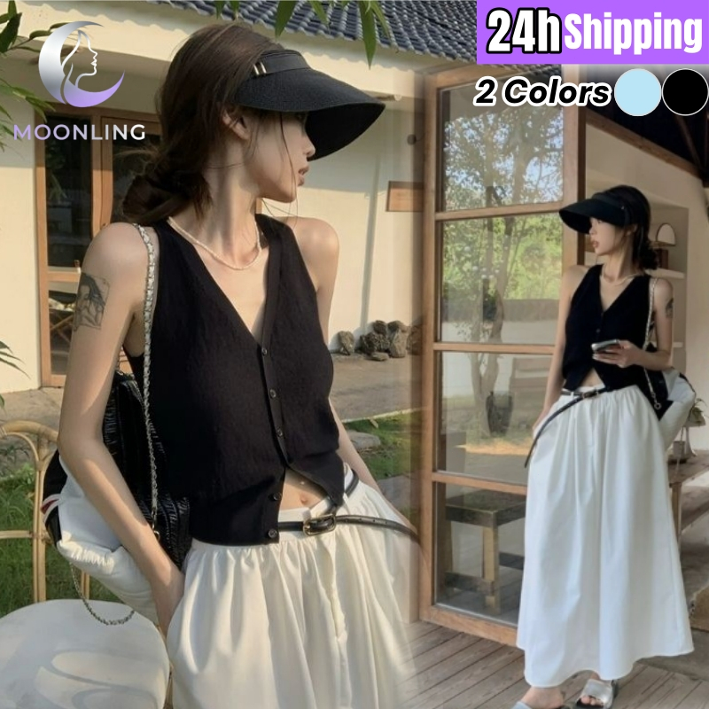 Moonling พร้อมส่งจากไทย เสื้อกล้ามไหมพรม คอวี แขนกุด สไตล์มินิมอลน่ารักๆสบาย *05016*
