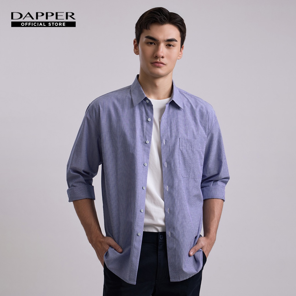 DAPPER เสื้อเชิ้ตแขนยาว Linen Blend Striped Shirt สีน้ำเงิน (BCL/NA/521TS)