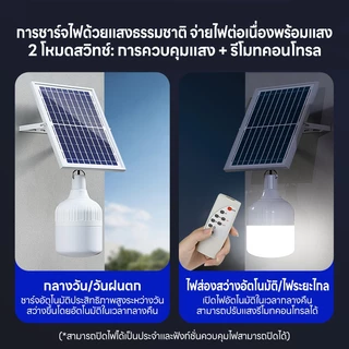 Ofeel【ซื้อ1แถม1】ไฟโซล่าเซลล์ โซล่าเซลล์ 300000W หลอดไฟ โซล่าเซลล์ LED ไลท์แสงสีขาวกันน้ำ และกันฝุ่นละออง ชาร์จไฟอัตโนม