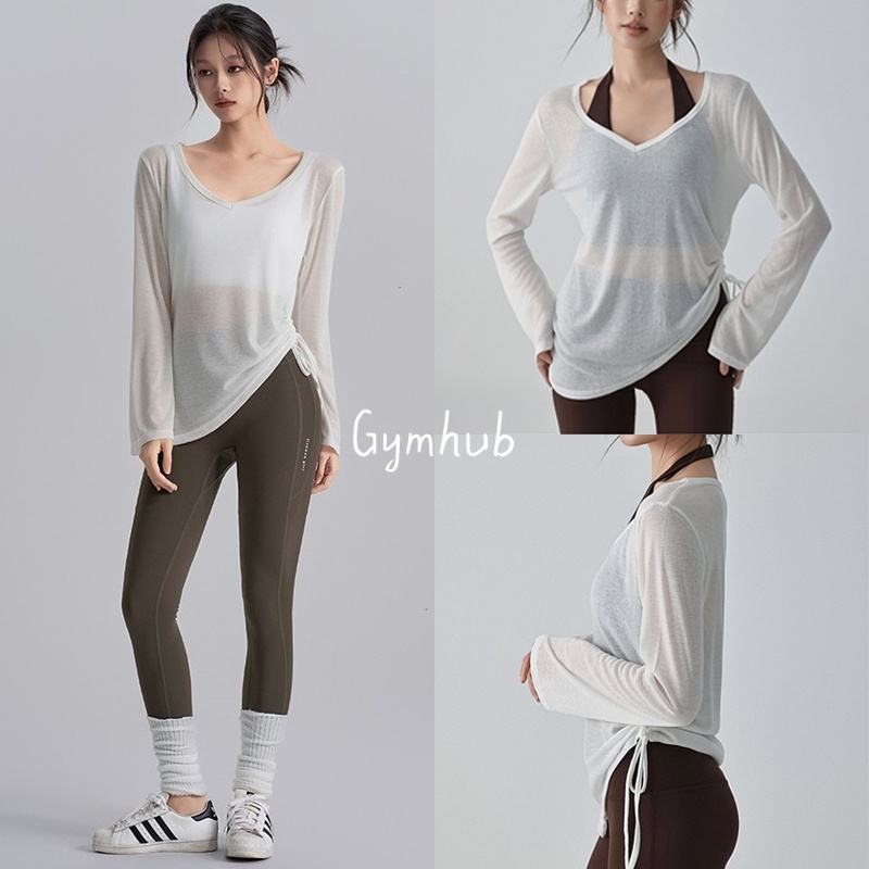 GYMHUB เสื้อคลุมโยคะผู้หญิง แขนยาว หลวมสบาย ผาบางระบายอากาศดี พร้อมความเซ็กซีเร้นระเริง