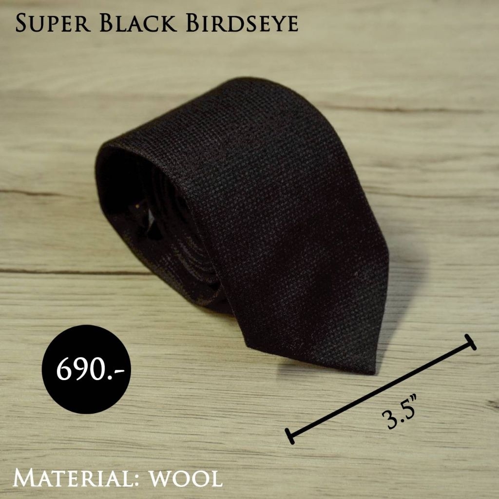 เนคไทดำSuperBlack ผ้าวูลหรู3/3.5นิ้ว