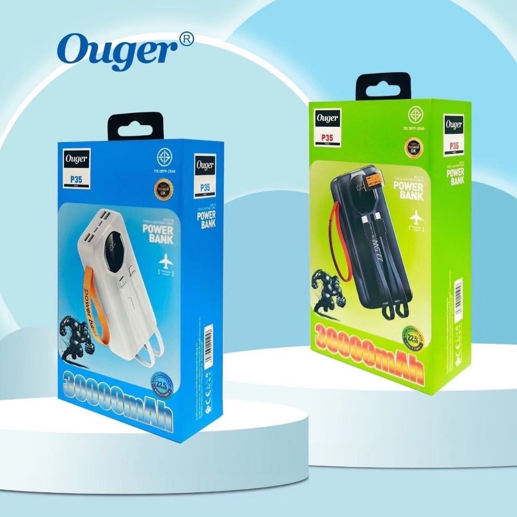 Powerbank Ouger P35 30000 mAh ชาร์จพลังงานแสงอาทิตย์ มีสายชาร์จในตัว สำหรับพกพา