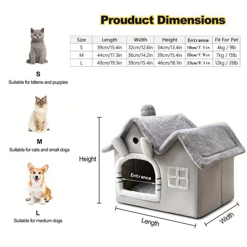 ที่นอนสัตว์เลี้ยง บ้านแมวอบอุ่น บ้านหมา 2-in-1 พื้นที่ขนาดใหญ่ กึ่งปิด ด้านล่างมีกันลื่น นุ่มและสบาย - รูปที่ 4