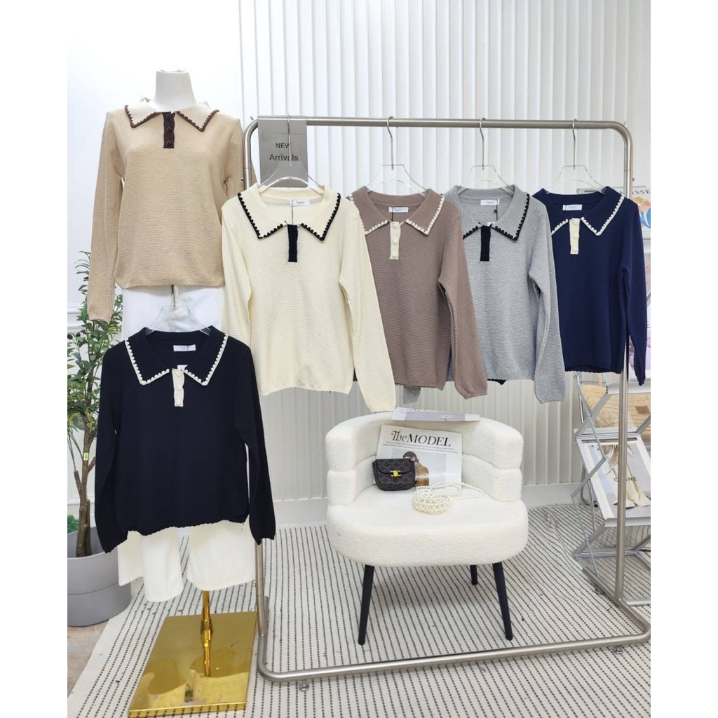 Mori Knits Top เสื้อคอปกแขนยาว ผ้าเกร็ดปลาพรีเมียม ใส่สบาย ทรงสวยแบบดูดีมีคลาส สีสวยทุกสี