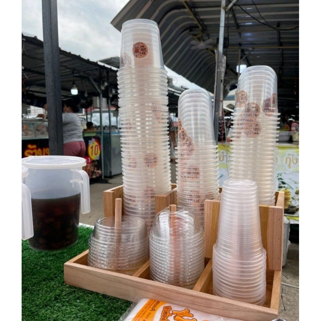 กล่องใส่แก้วแกว ฝา หลอด จัดระเบียบร้านงานดิบไม้สัก
