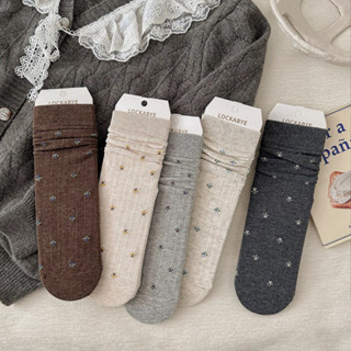 ถุงเท้านักเรียนสไตล์เกาหลี ลายดอกไม้ ถุงเท้าครึ่งแข้งแฟชั่น …