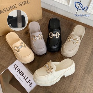 SHO-SUNX88🌽 รองเท้าสไตล์เกาหลี EVA แถมตัวติด  รองเท้าเสริมส้น สูง 7 cm.ส้นสูงน่ารัก วัสดุยาง สีพื้นน่ารักใส่สบาย🌽