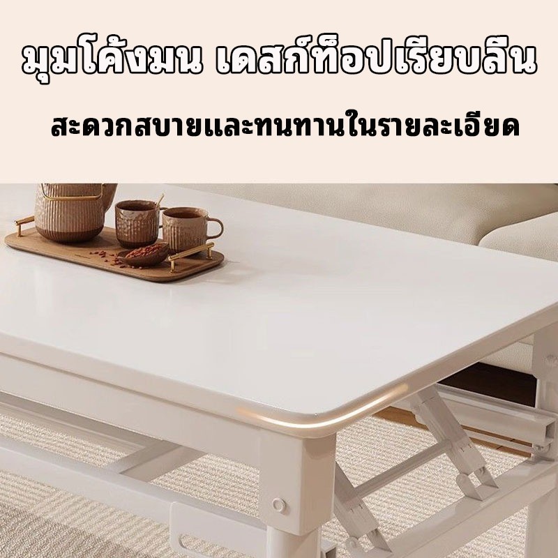 โต๊ะกลางโซฟา 120/100CM โต๊ะพับไม้ ไม่ต้องติดตั้ง โต๊ะกินข้าว ลายหินอ่อน สแตนเลสอย่างดี ขาเหล็กหนา - รูปที่ 3