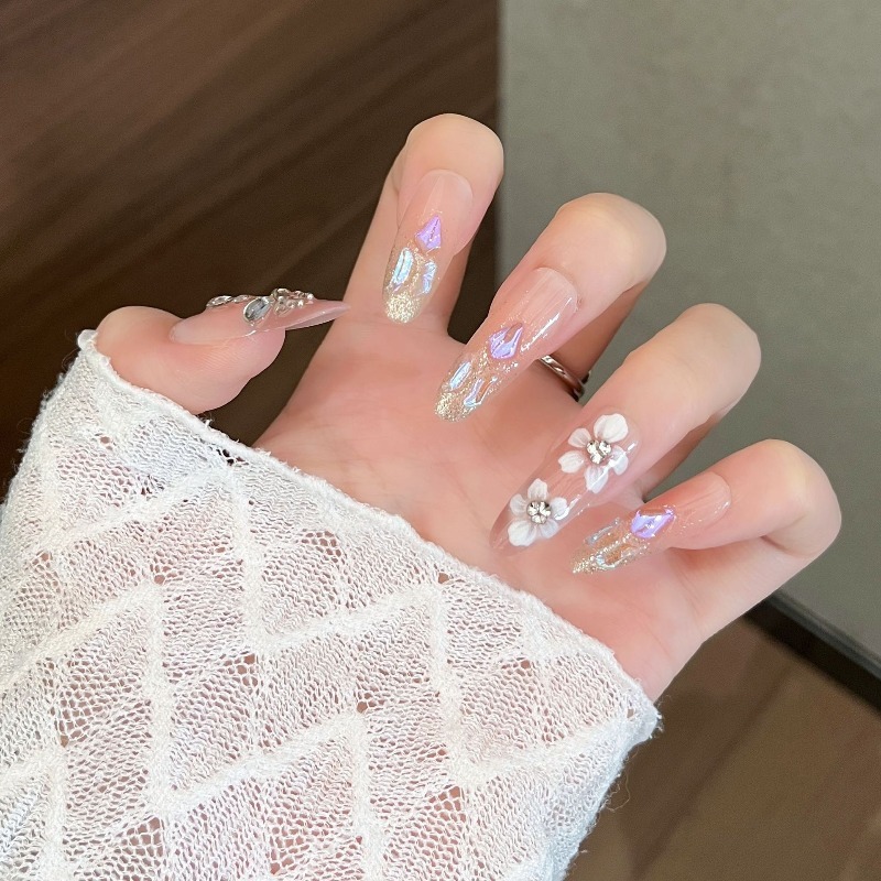 SG719-ใหม่เล็บปลอมกันน้ำมส่ง เล็บยาว เล็บปลอม พิมพ์ลาย แบบถอดออกได้ เล็บปลอมสีเจล ลายพิมพ์ดอกไม้ 10ช