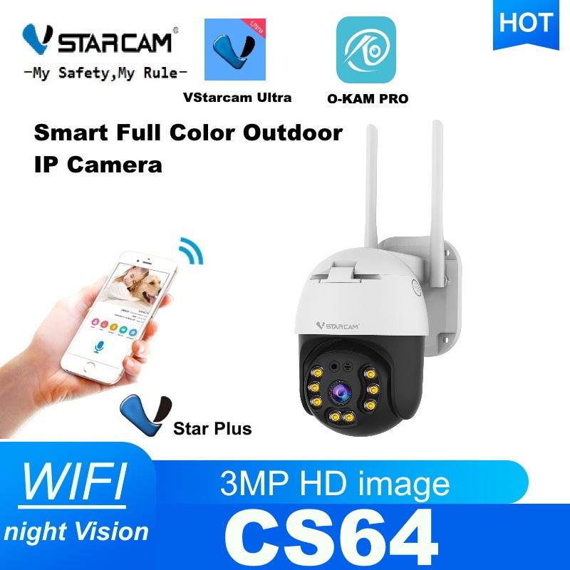 Vstarcam CS64 ความละเอียด 3.0 MP (1296P) กล้องวงจรปิดไร้สาย ภาพสี มีAI+ คนตรวจจับสัญญาณเตือน Outdoor IP Camera