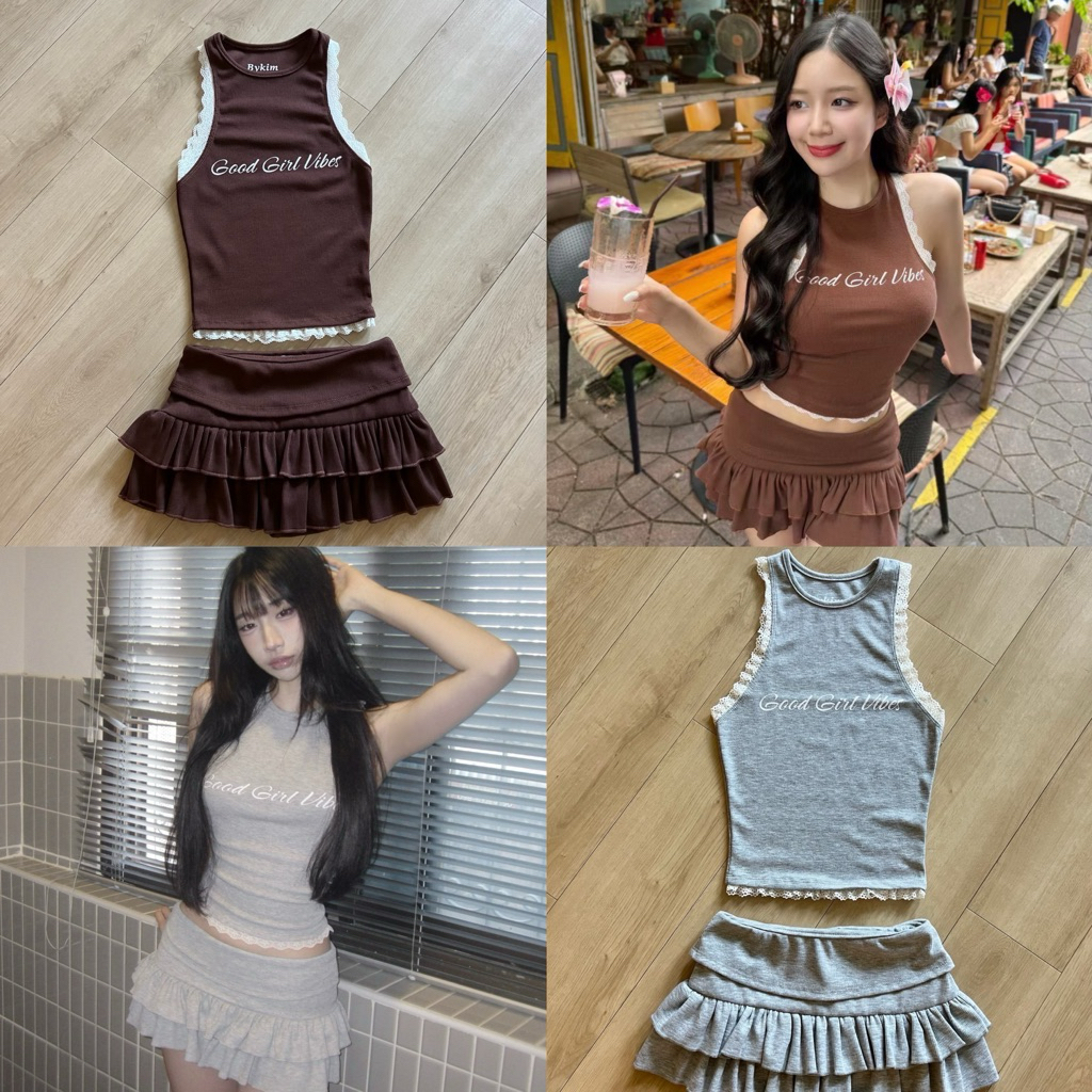 เสื้อกล้าม+กระโปรง : เนื้อผ้าร่อง