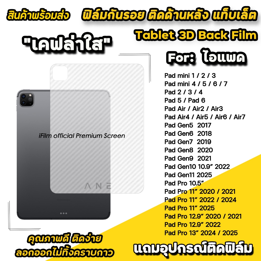 🔥 ฟิล์มหลัง เคฟล่า For iPad mini7 Gen8 Gen9 Gen10 Gen11 Air5 Air6 Air7 2025 ฟิล์มกันรอย iPad Pro 11 