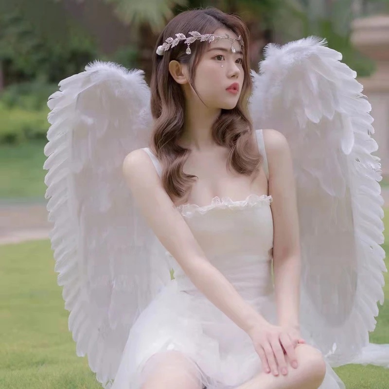 ปีกนางฟ้า ขนปีกสวย ฮาโลวีน การแสดงบนเวที เด็ก-ผู้ใหญ่ มีหลายขนาด พร็อพปาร์ตี้ ฮาโลวีน สีดำ/สีขาว（55/70cm) - รูปที่ 2