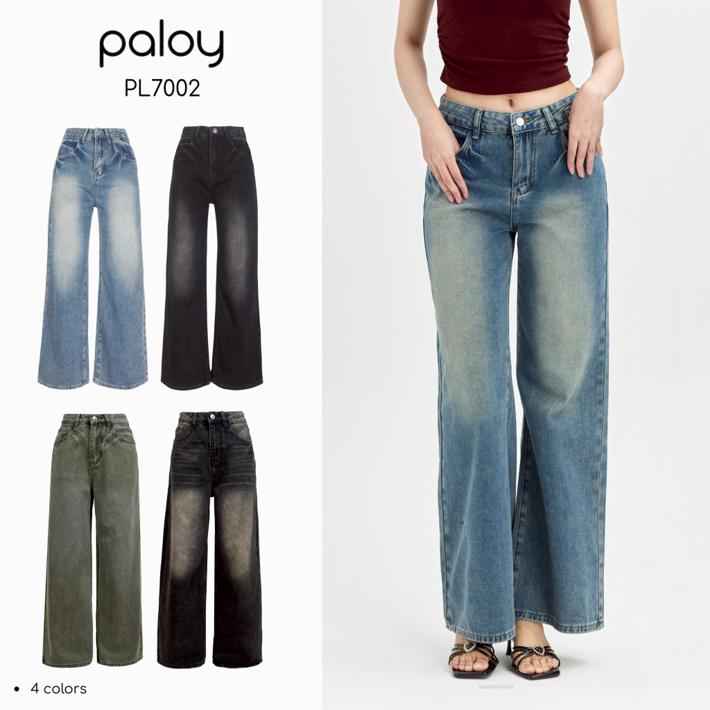 [Best Seller] Paloy - PL7002 กางเกงยีนส์ขากระบอกกลาง แต่งเฟด กระเป๋าสายฟ้า